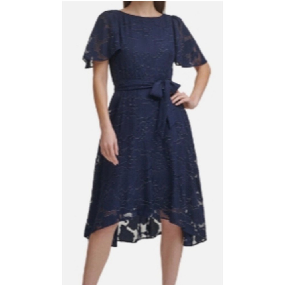 DKNY Dress Women's 12 Navy Blue Metallic Floral Whimsigoth Dark Academia Boho
